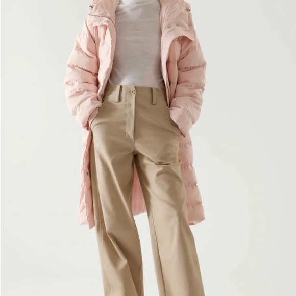 COS FLWRDWN eco puffer long down coat pink hood maxi midi trench Med Large - Picture 3 of 16